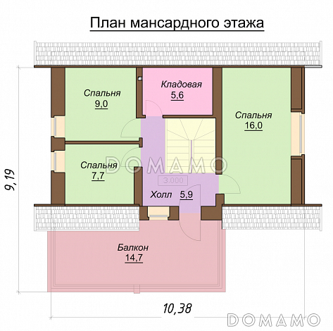Проект одноэтажного дома с мансардным и цокольным этажами, с эркером / План мансардного этажа