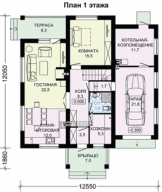 Проект небольшого дома с гаражом / План 1 этажа