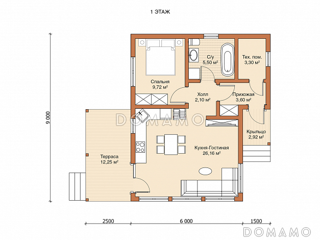 Каркасный дом "Ханко" / План 1 этажа
