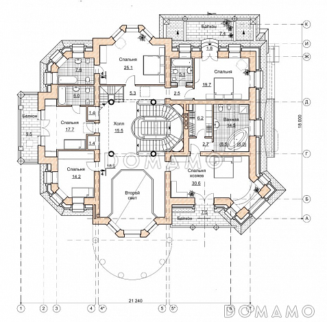 Проект парадного коттеджа с красивым холлом и террасой / План 2 этажа