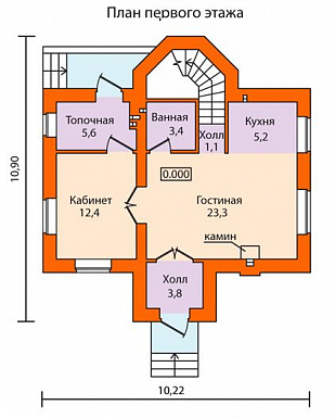 Проект дома по технологии ЛСТК с полным вторым этажом / План 1 этажа