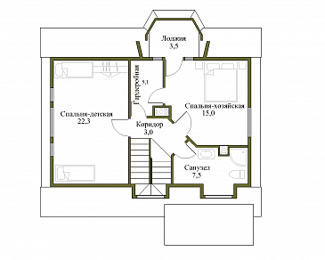 Проект небольшого дома с террасой и балконом / План мансардного этажа