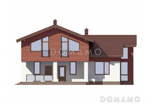 Проект дома по технологии ЛСТК с панорамными окнами и натуральной черепицей / Фасад 4