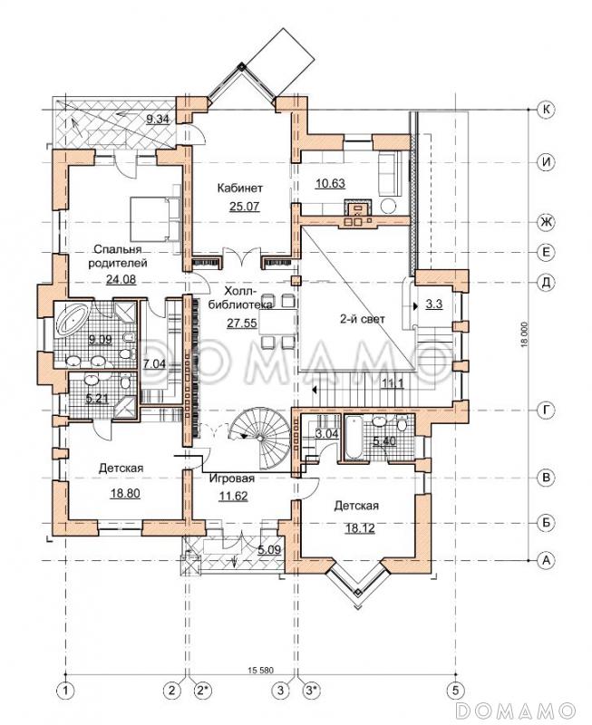 Проект коттеджа в стиле шале с двусветной гостиной / План 2 этажа