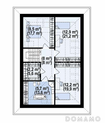 Проект комфортного дома с прачечной, гаражом, тремя спальнями на мансарде и просторной гардеробной / План мансардного этажа