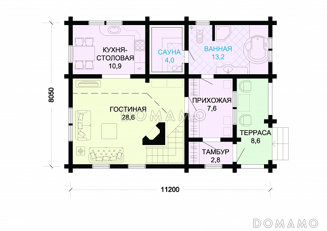 Проект деревянного дома со вторым светом / План 1 этажа