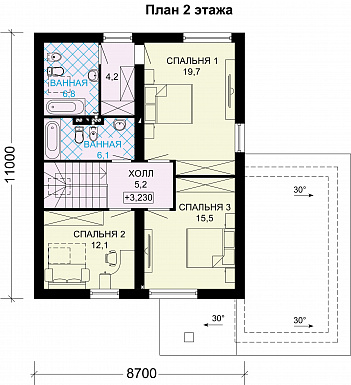 Проект дома из газобетона с современной отделкой фасадов / План мансардного этажа