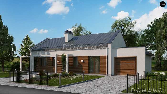 Проект одноэтажного дома из кирпича современного дизайна с пристроенным гаражом