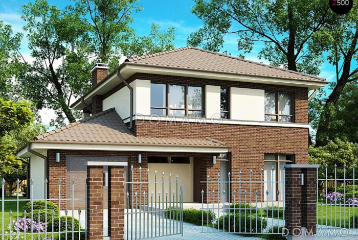 Проект двухэтажного дома с удобной планировкой, балконом на две спальни, кабинетом, гаражом, террасой