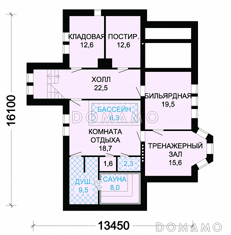 Проект кирпичного дома с пристроенным большим гаражом / План цокольного этажа