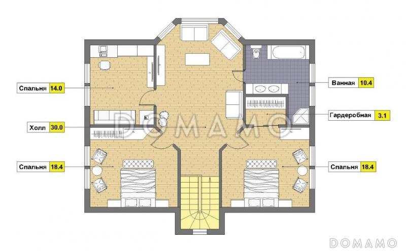 Проект каркасного дома с эркером и гаражом для одной машины / План мансардного этажа
