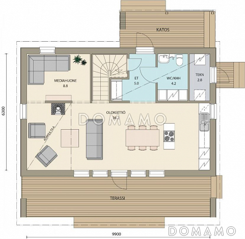 Проект стильного каркасного дома / План 1 этажа