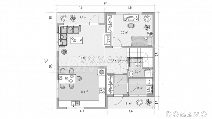 Ницца 9х9 / План 1 этажа