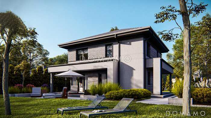 Проект хорошо зонированого двухэтажного дома с кабинетом, мастер-спальней, кладовой