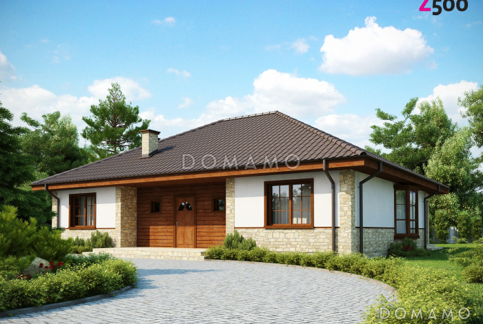 Проект одноэтажного каркасного дома с зоной барбекю на террасе 