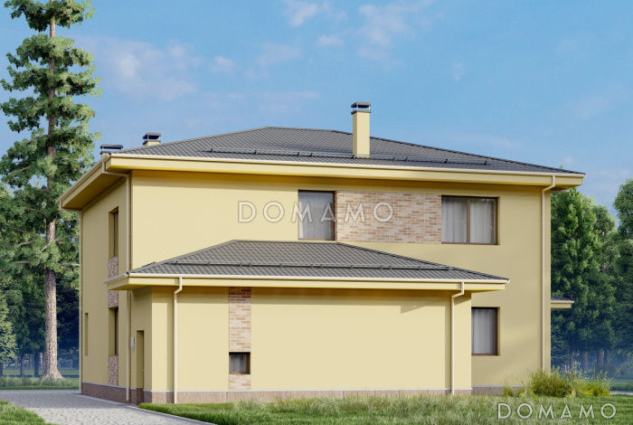 Проект двухэтажного дома с погребом, сауной, террасой и балконом