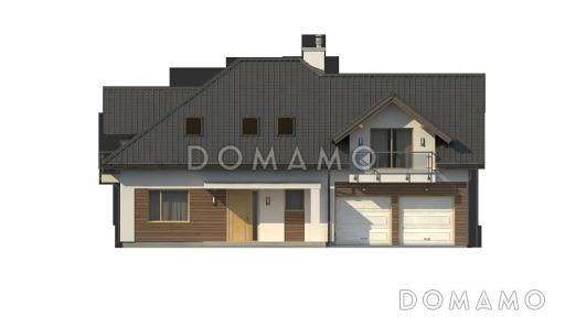 Проект просторного одноэтажного мансардного коттеджа из газобетона с пятью спальнями и гаражом на два автомобиля / Фасад 4