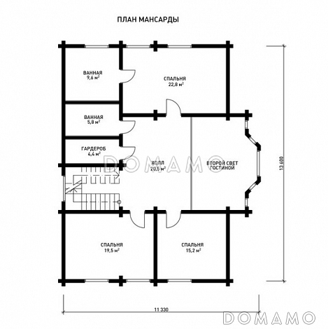 Проект дома с большим и красивым эркером / План мансардного этажа