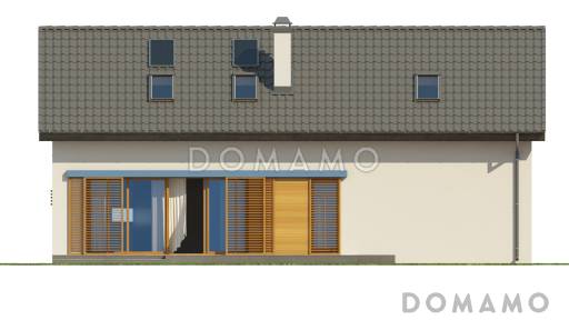 Проект одноэтажного дома с мансардным этажом из кирпича с четырьмя спальнями, кабинетом и и гаражом / Фасад 2