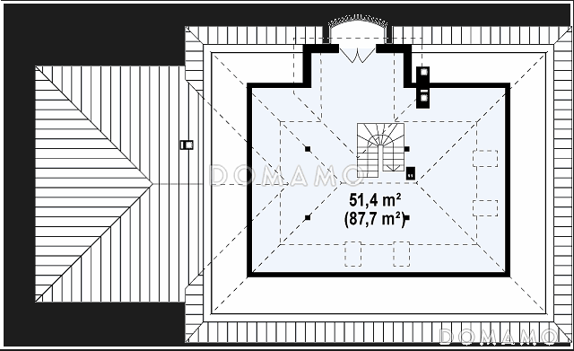 Проект одноэтажного дома из газобетона с мансардой и балконом и гаражом на два автомобиля / План мансардного этажа