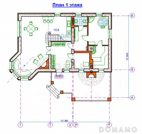Проект бани с мансардным этажом / План 1 этажа