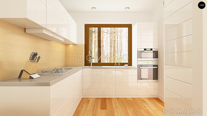 Проект компактного одноэтажного дома небольшой площади из кирпича с двумя спальнями