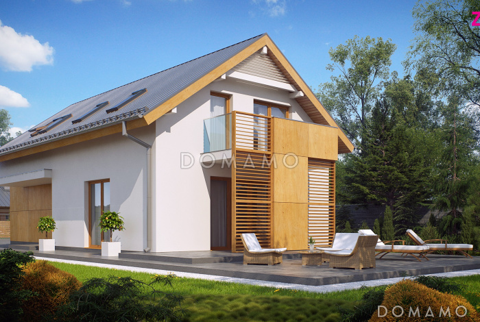 Проект одноэтажного мансардного дома из газобетона с гаражом на два автомобиля для вытянутого участка