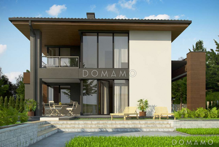 Проект компактного двухэтажного дома из кирпича с гаражом на два автомобиля