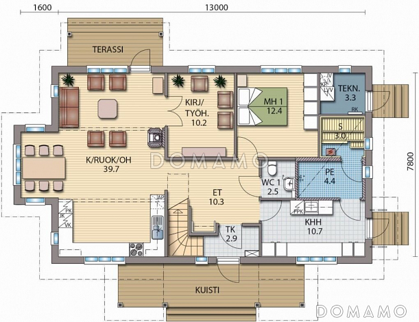 Проект каркасного дома с балконом над главным входом / План 1 этажа