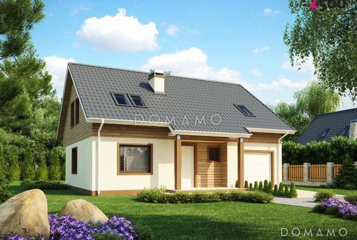 Проект классического мансардного дома из кирпича со встроенным гаражом