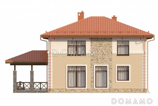 Проект небольшой виллы в средиземноморском стиле с крытой террасой и облицовкой камнем / Фасад 2