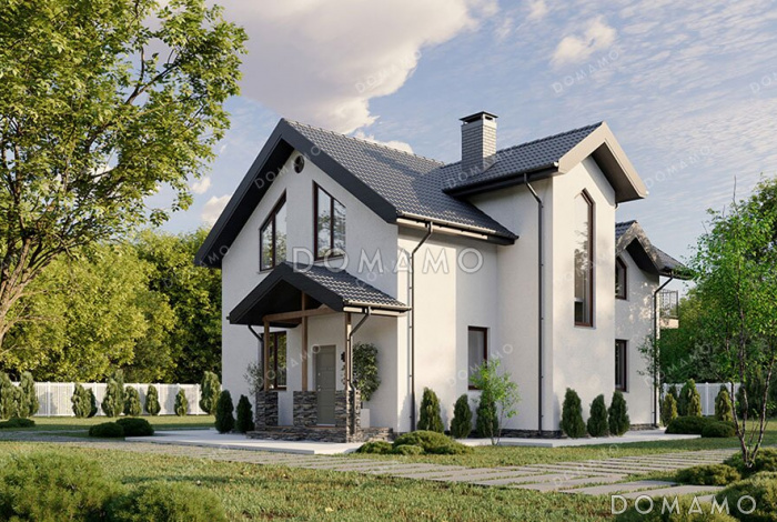 Проект дома с мастер-спальней, гостевой комнатой на первом этаже, балконом и террасой