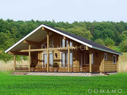 Проект дома из клееного бруса с одной небольшой спальней на мансардном этаже