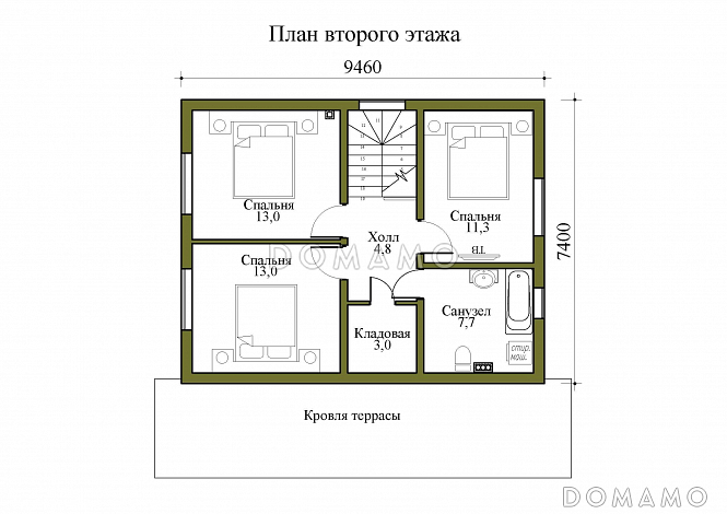 Проект двухэтажного дома с крытой и открытой террасами / План мансардного этажа