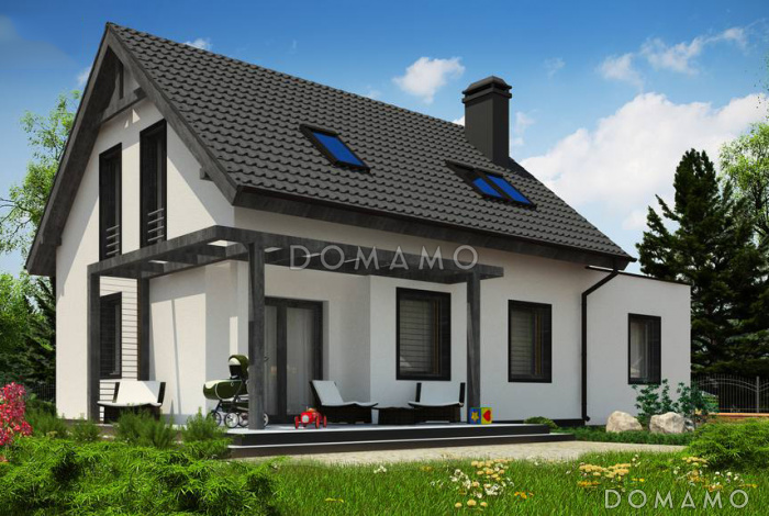 Проект дома из кирпича с мансардой, камином, кабинетом и гаражом