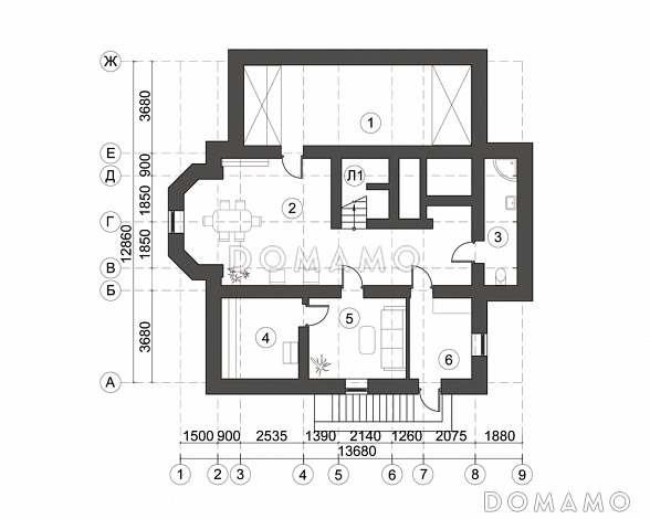 Проект современного дома усадебного типа с подвалом / План цокольного этажа