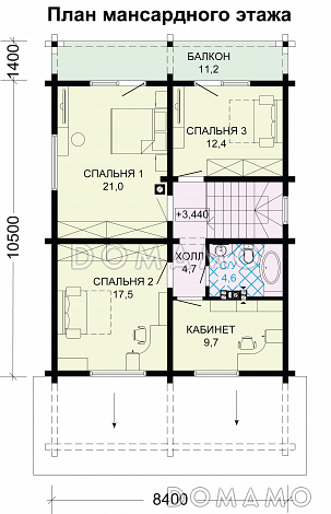 Проект современного дома из бруса с мансардой / План мансардного этажа
