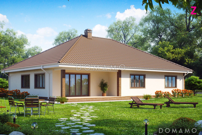 Проект просторного одноэтажного дома из газобетона с тремя спальнями и гаражом на два автомобиля