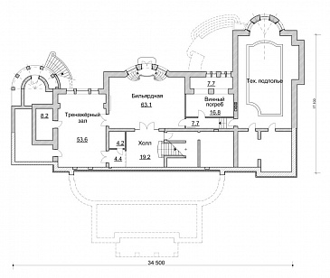 Проект представительного особняка / План цокольного этажа