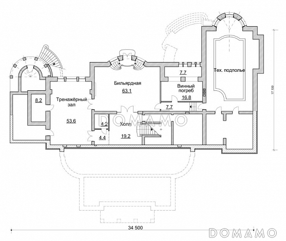 Проект представительного особняка / План цокольного этажа