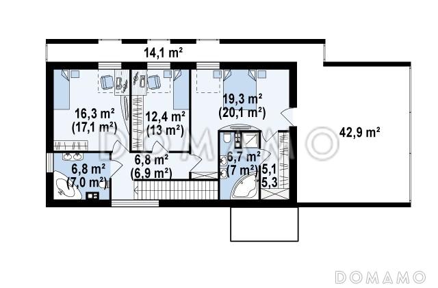 Проект современного двухэтажного дома из кирпича, с тремя спальнями, гаражом и террасой над ним / План 2 этажа