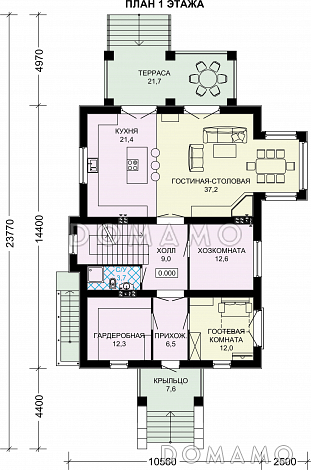 Проект дома из газобетона с просторным балконом на втором этаже / План 1 этажа