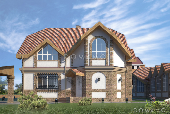 Проект кирпичного дома с многощипцовой крышей