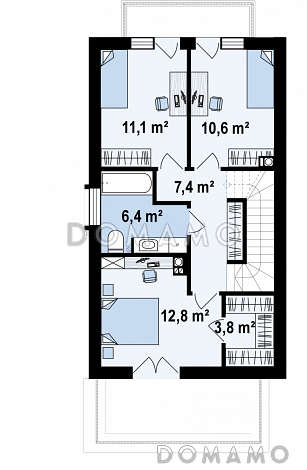 Проект компактного двухэтажного дома из кирпича современного дизайна с гаражом / План 2 этажа