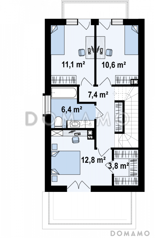 Проект компактного двухэтажного дома из кирпича современного дизайна с гаражом / План 2 этажа