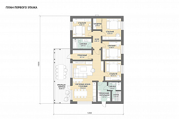 Проект компактного дома в скандинавском стиле с 4 спальнями / План 1 этажа