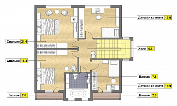 Проект дома из газобетона с цокольным этажом и небольшим бассейном / План мансардного этажа