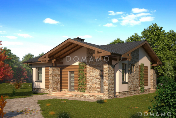 Проект небольшого одноэтажного дома с гардеробной и приватной террасой