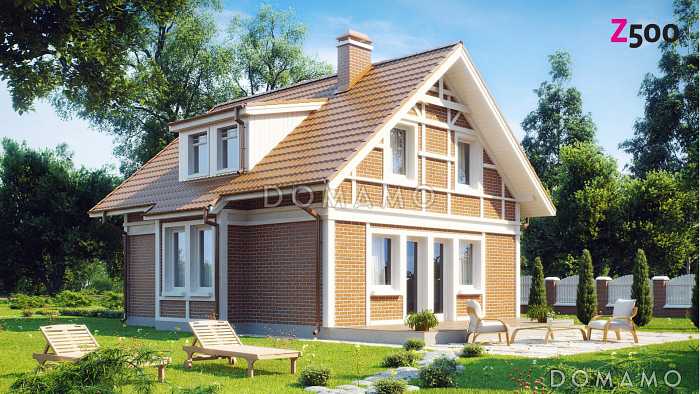 Проект одноэтажного мансардного дома из кирпича с тремя спальнями и кабинетом