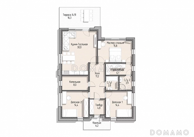 Дом за 100 дней , 3 спальни  / План 1 этажа